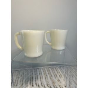 2 Vintage Fire King Ivory Off White Coffee Mug Cup D-Handle Oven Ware